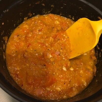 プチトマトをたくさんもらったので、トマト缶をプチトマトに替えて作りました。ベーコンがいい味だしますね。ありがとうございました^_^
